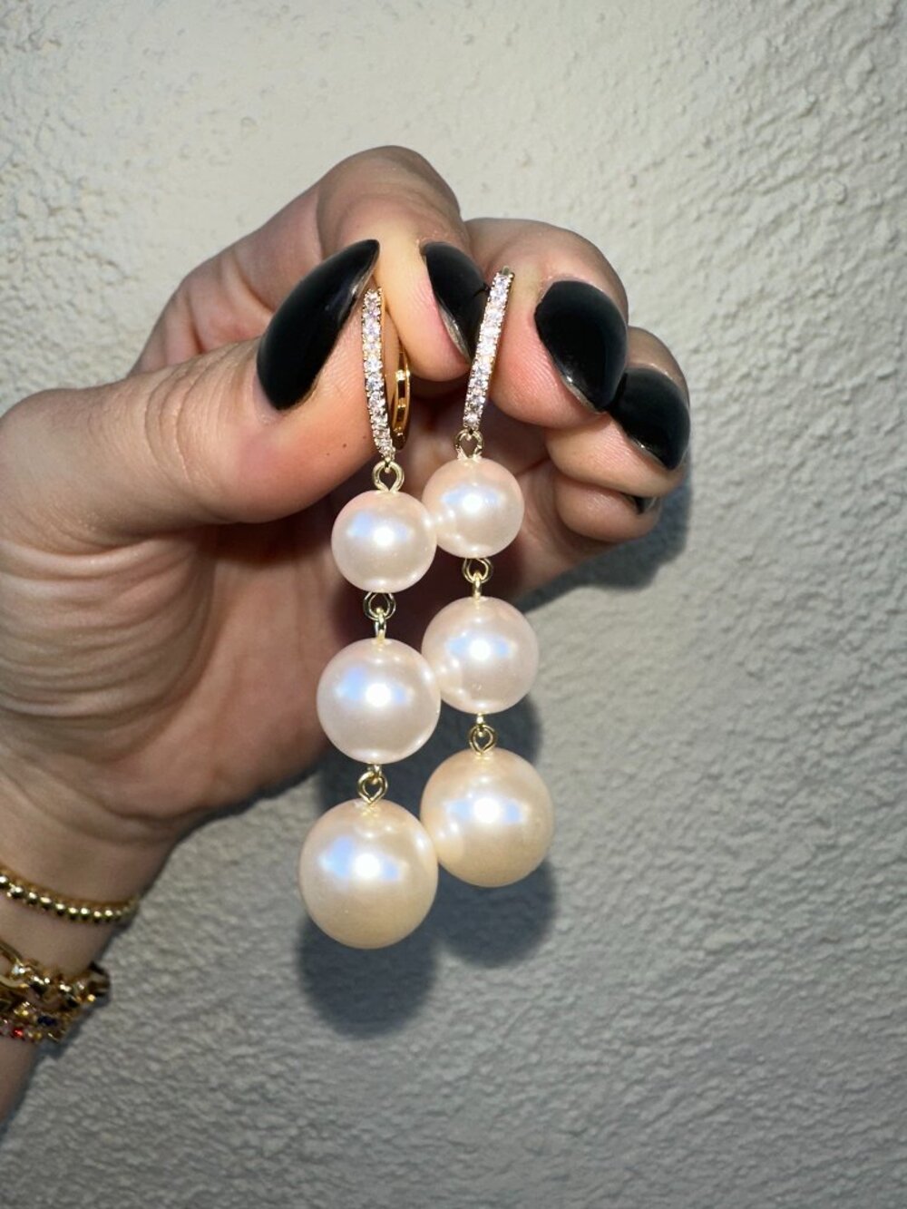✨ Adina Eden Pavé CZ Huggie Triple Faux Pearl Drop Earrings ✨